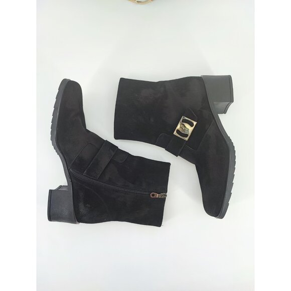 Salvatore Ferragamo Women’s Black Suede Leather Ankle Boots Size 8.5B US - Picture 5 of 8